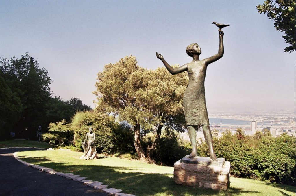 The Ursula Malbin sculpture garden shows bronze statues of children at play.